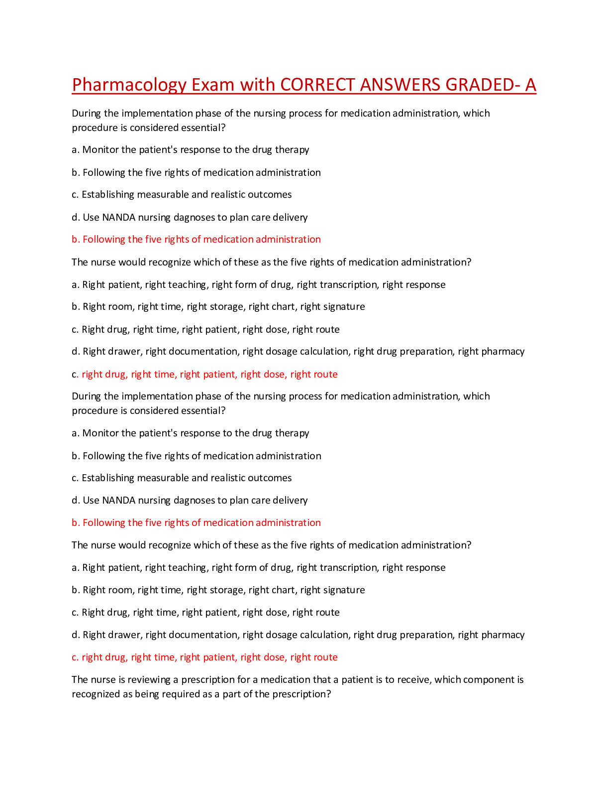 Preview image for Pharmacology Exam (I) with CORRECT ANSWERS GRADED- A